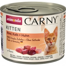 Консервы для котят ANIMONDA CARNY KITTEN беззерновые с говядиной, телятиной и курицей 200г