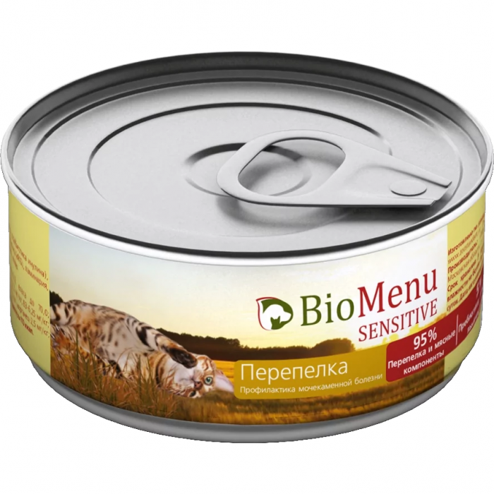 Консервы для кошек BIOMENU SENSITIVE мясной паштет с перепёлкой 100г