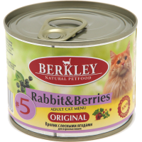Консервы для взрослых кошек BERKLEY ADULT №5 беззерновые с кроликом и лесными ягодами 200г
