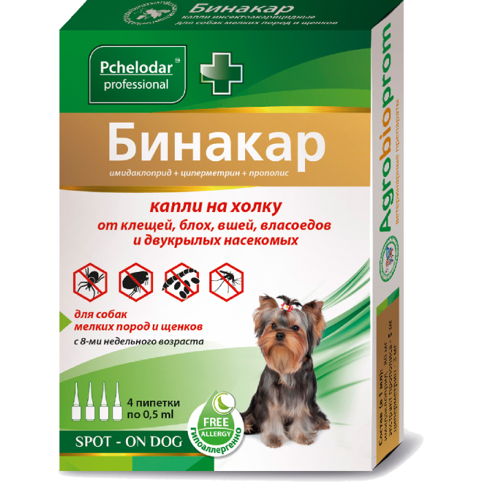 ПЧЕЛОДАР БИНАКАР капли для уничтожения эктопаразитов для собак мелких пород 1 пипетка