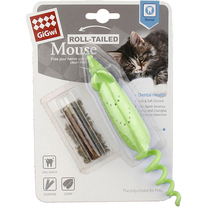 Игрушка для кошек GIGWI 85030 REFILLABLE CATNIP Мышка резиновая с заменяемой кошачьей мятой 16,5 см