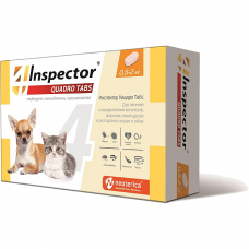 INSPECTOR QUADRO TABS от внешних и внутренних паразитов для кошек и собак весом 0.5-2кг 1таблетка