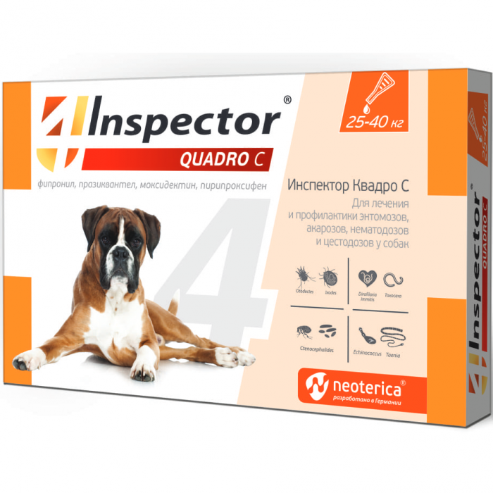INSPECTOR QUADRO С капли от внешних и внутренних паразитов для собак 25-40кг