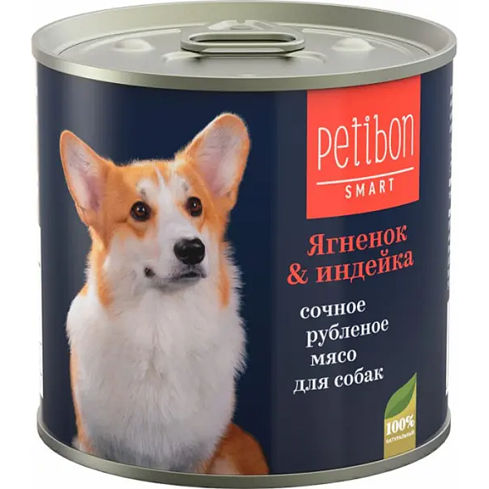 Консервы для взрослых собак PETIBON SMART рубленое мясо с ягнёнком и индейкой 240г