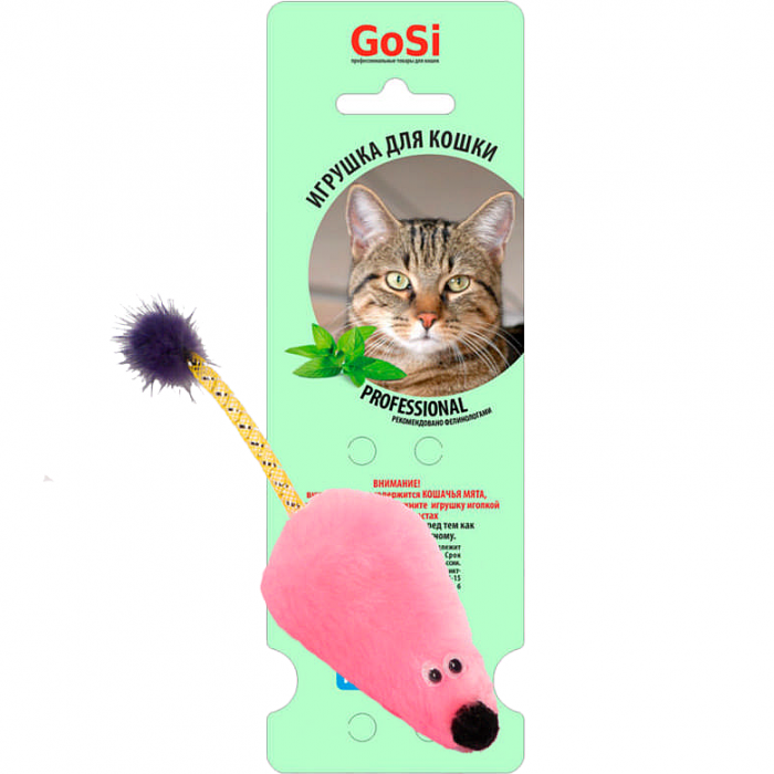 Игрушка для кошек GOSI 07167 Мышь с мятой розовый мех с хвостом трубочка с норкой
