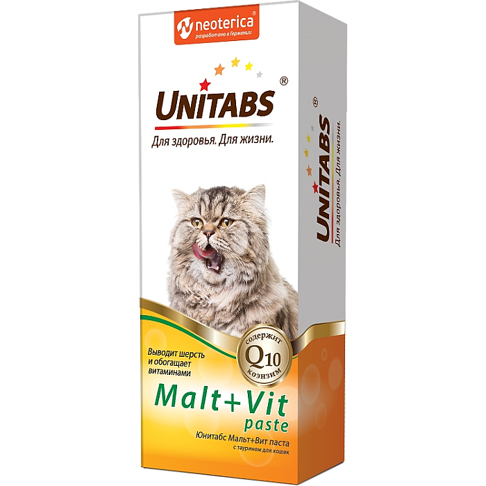 UNITABS MALT+VIT паста с таурином для выведения комков шерсти у кошек 120  мл купить в Саратове с доставкой